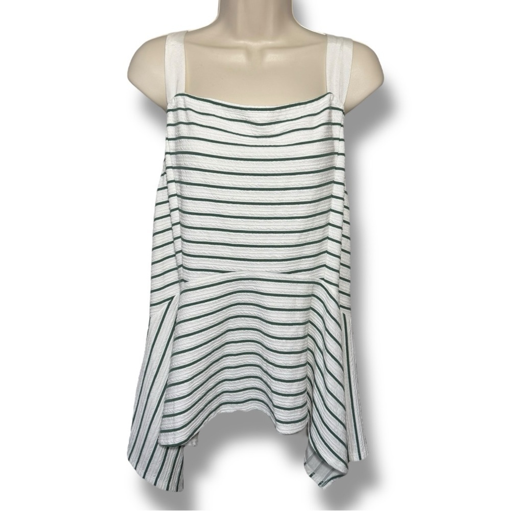 Anthropologie Deletta Women’s Peplum Tank Green White Stripe Size XL